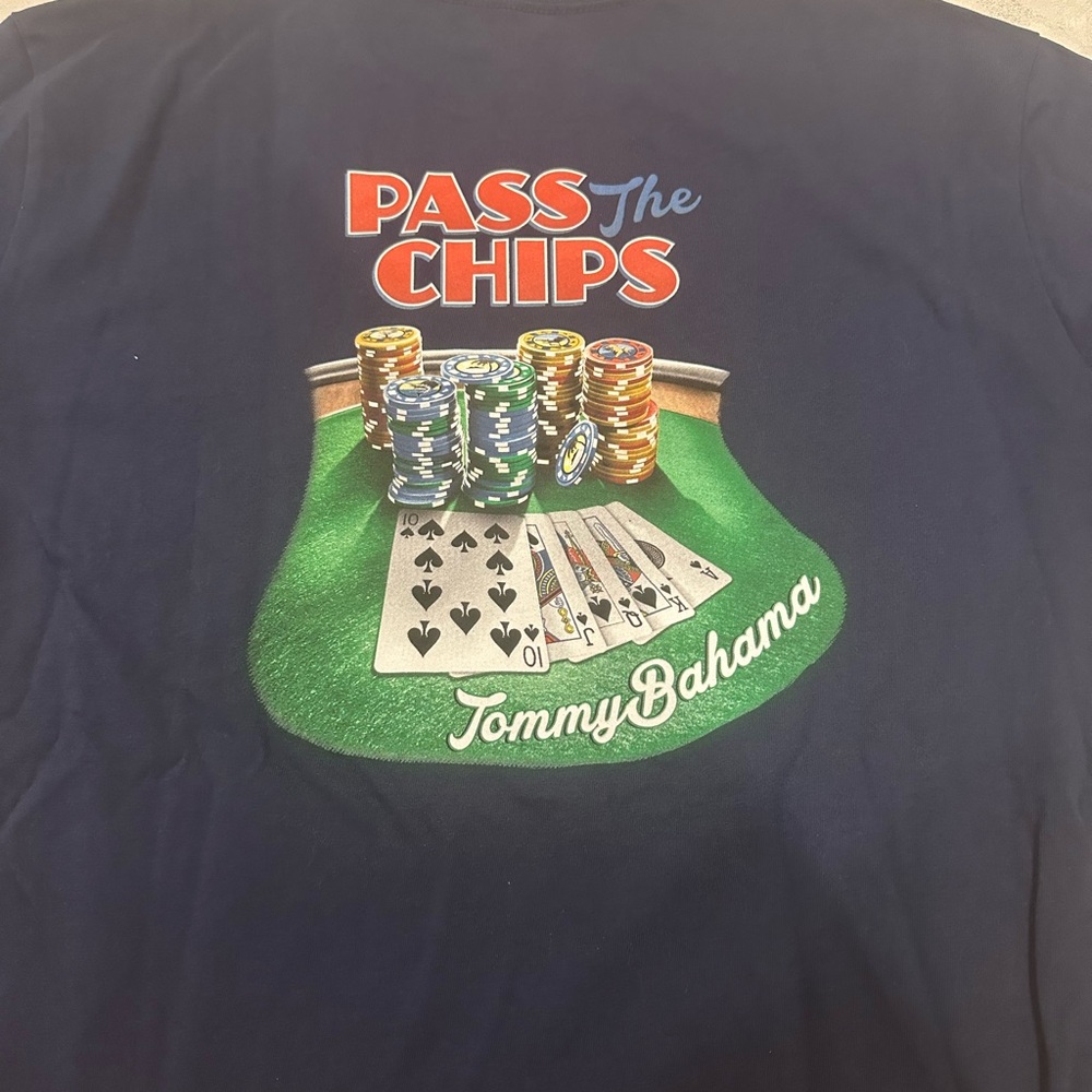 Tommy Bahama Navy Short-Sleeve Pocket Tee “Pass The Chips”